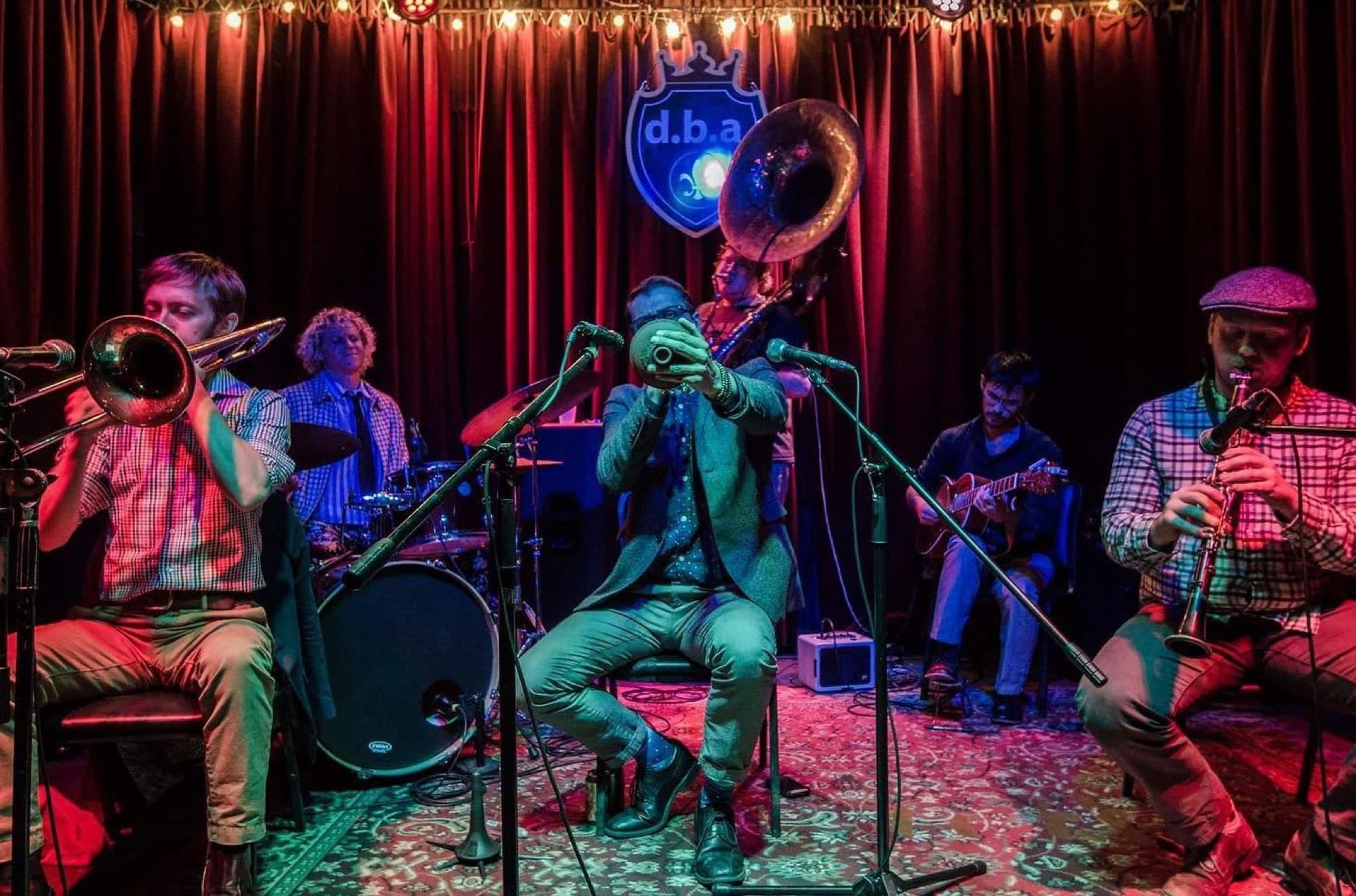 A traditional jazz ensemble performing at d.b.a. in New Orleans