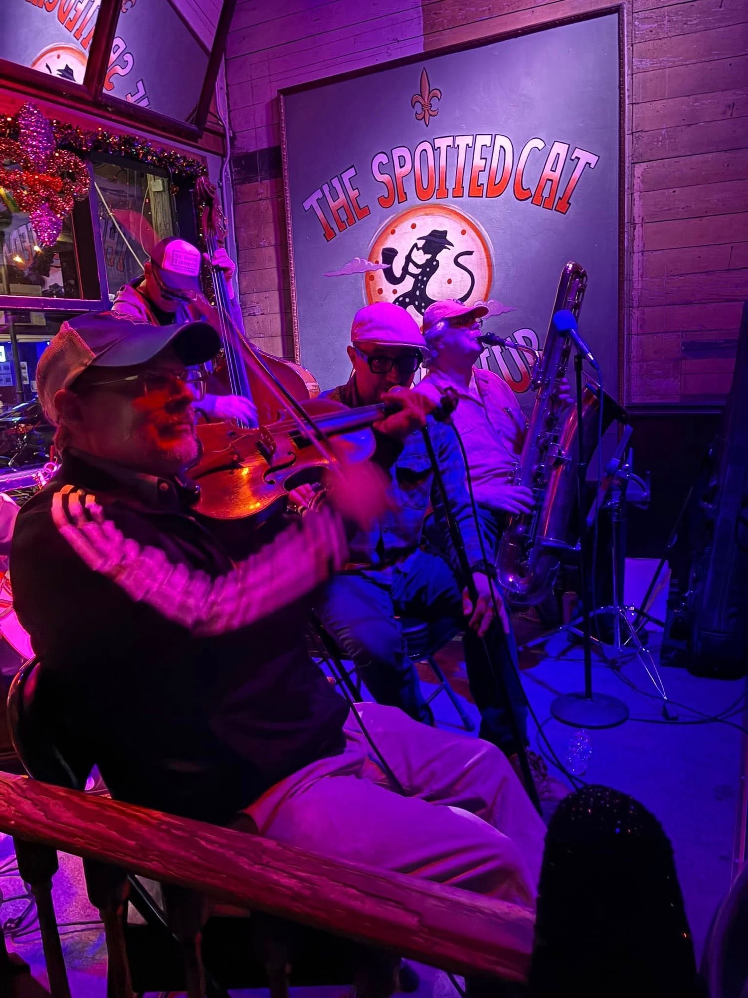 Traditional jazz musicians performing at the Spotted Cat